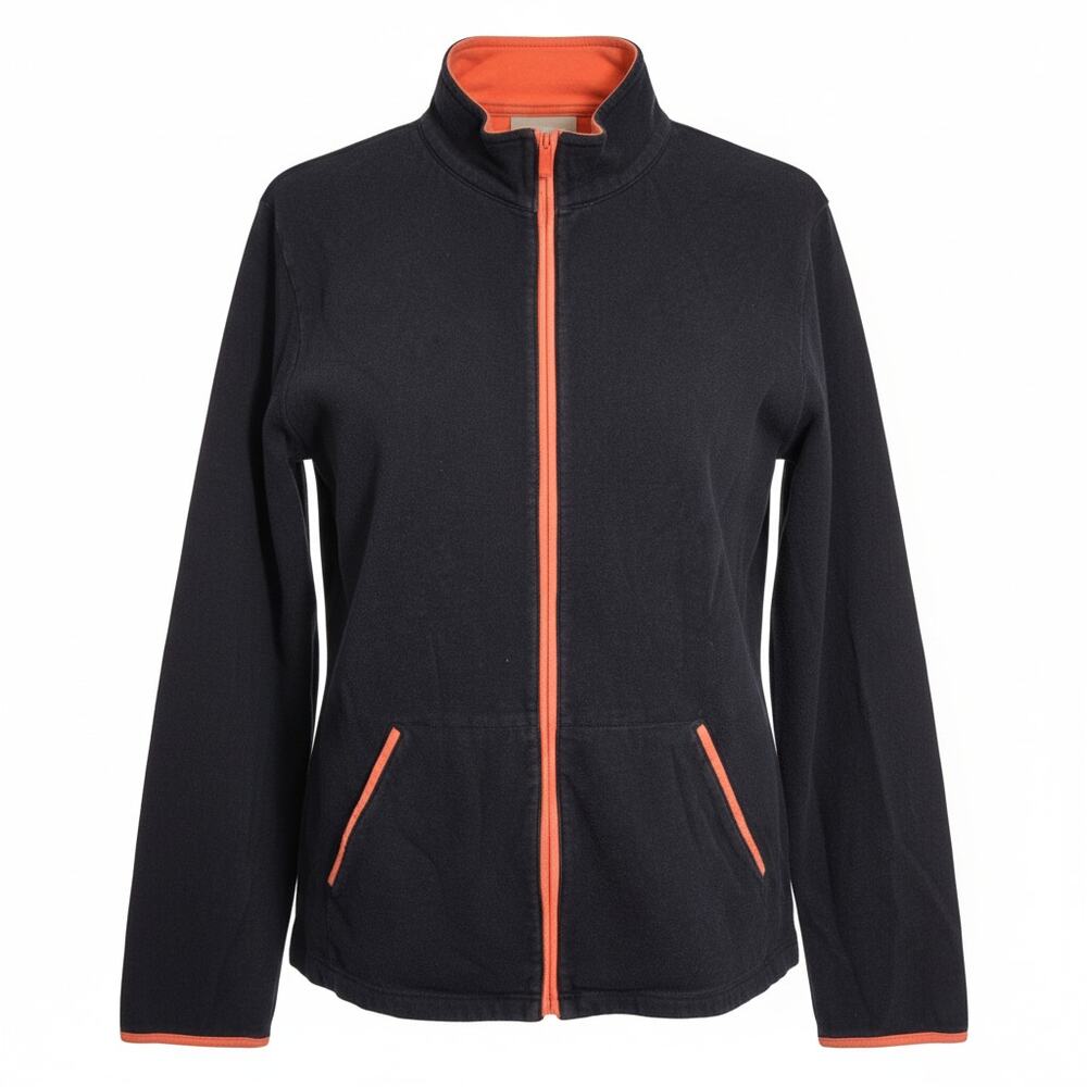 Nordstrom Full Zip Mock Neck Jacket Size L Black Orange‎ Contrast Trim Excellent